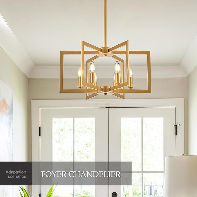 Modern Farmhouse Gold Chandeliers for Dining Room, 6-Light Industrial Metal Chandeliers Geometric Pendant Lights Kitchen Island for Entryway Stairway Foyer Hallway-Ruum Studio Home