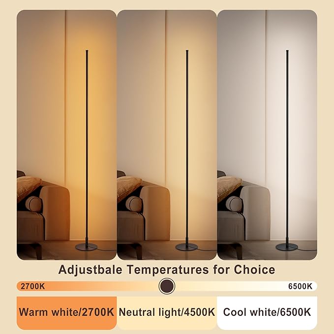 Modern Floor Lamps for Living Room, 56" LED Black Corner Lights with Remote, Dimmable, Floor Standing Lamp for Bedroom Home Office-Ruum Studio Home