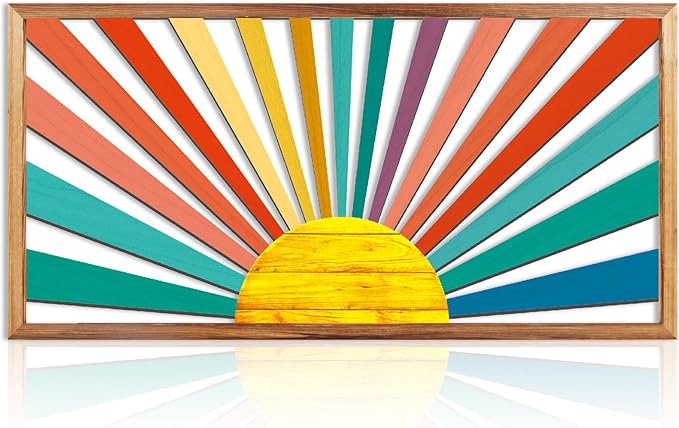IARTTOP Large Boho Sun Wall Art Framed Wooden Art Wall Decor Sun Geometric Line Sunshine Wall Art for Living Room Bedroom Office 16"" x32, red-Ruum Studio Home