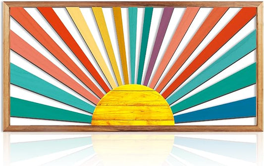 IARTTOP Large Boho Sun Wall Art Framed Wooden Art Wall Decor Sun Geometric Line Sunshine Wall Art for Living Room Bedroom Office 16"" x32, red-Ruum Studio Home