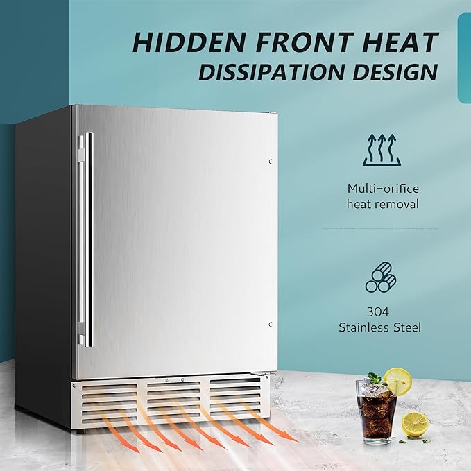 EUHOMY 24 Inch Beverage Refrigerator, Built-in and Freestanding Beverage Cooler 180 Can, Under Counter Beverage Fridge with Stainless Steel Door, Outdoor Refrigerator for Soda, Beer, Wine-Ruum Studio Home