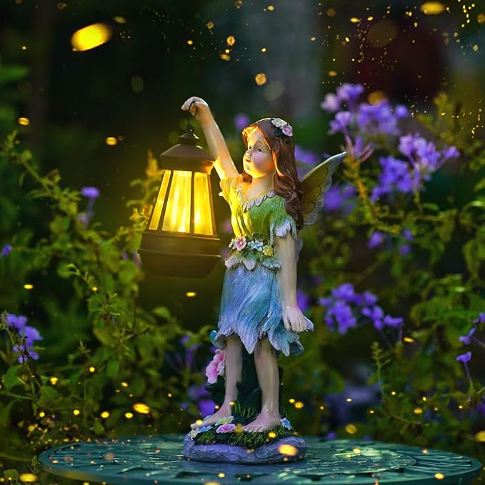 Fairy Garden Statue Solar Garden Fairy with Lantern Light Outdoor Decoration Waterproof Solar Sculpture for Patio Yard Lawn Gift for Mom Grandma-Ruum Studio Home