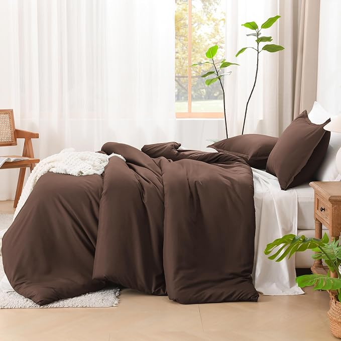 Litanika Brown Comforter Set King Size, 3 Pieces Lightweight Solid Bedding Comforter Set, All Season Fluffy Bed Set (104x90In Comforter & 2 Pillowcases)-Ruum Studio Home