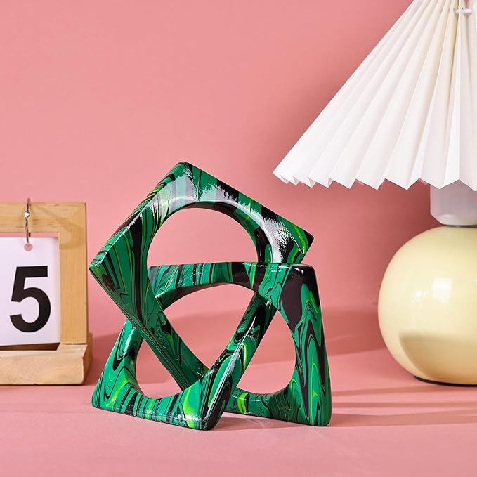 XMGZQ Emerald Green Knot Statue for Coffee Table Centerpiece Decor,Modern Abstract Art Geometric Sculpture and Figurines, Home Decor Accent,Cube Knick Knacks for Shelves,Bookshelf,Entryway,Floating-Ruum Studio Home