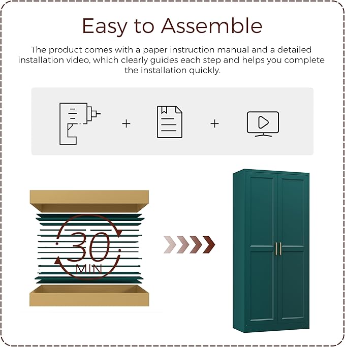 71" Metal Pantry Cabinet, Tall Kitchen Pantry Storage Cabinet with 4 Adjustable Shelves and Gold Handles, Green Cupboard for Kitchen, Dining Room, Living Room-Ruum Studio Home