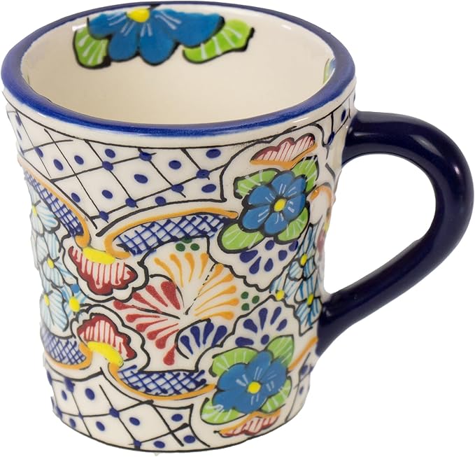 Encantada Handmade Hand-Painted Authentic Mexican Pottery Mugs (Multi Blue Green)-Ruum Studio Home