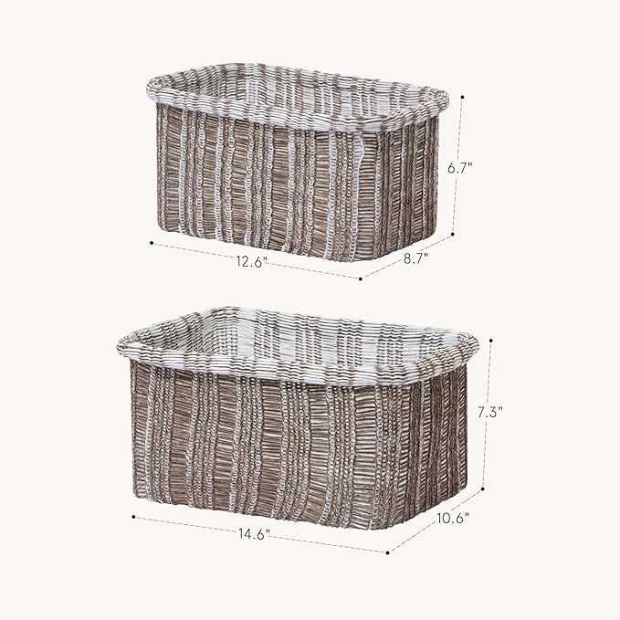 La Jolie Maison Blended Fabric Storage Baskets Set of 2, Rectangle Knitted Baskets for Organizing, Boho Decorative Baskets, Unique Design, Durable Finish, Mocha-Ruum Studio Home