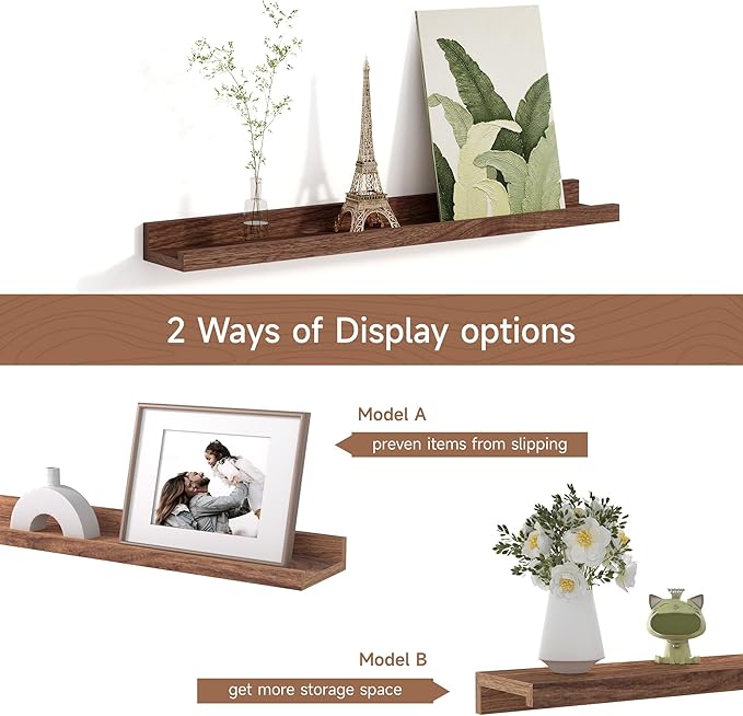 Picture Ledge Shelf for Wall, Floating Shelves Set of 4, 24 Inch Long Nursery Book Shelves for Toys Storage, Kids Bookshelf Wall Mounted for Books Photo Frames, Walnut-Ruum Studio Home