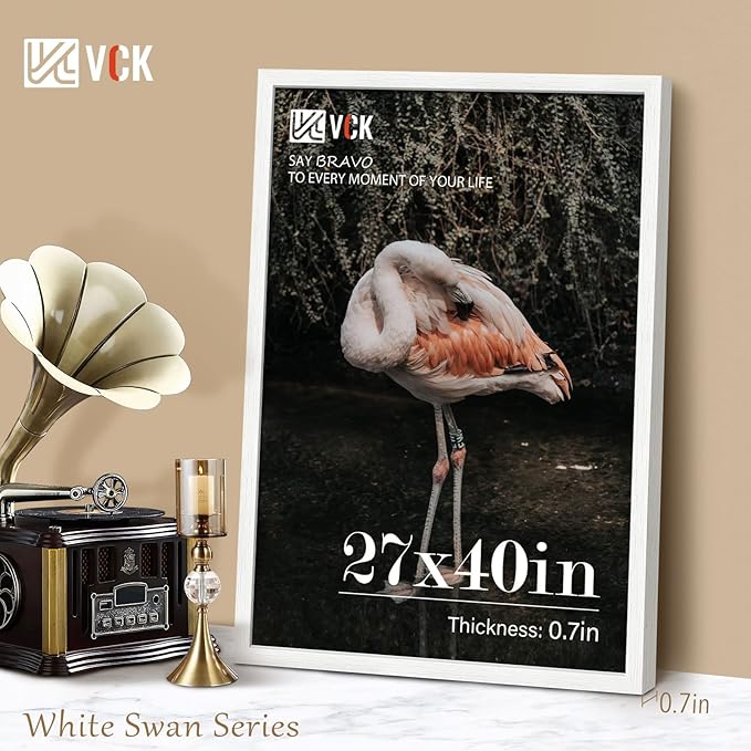 VCK 27x40 Solid Wood Poster Frames Set of 3, Exclusive Woodgrain White Picture Frame, Wall Mounting Hanging-Ruum Studio Home