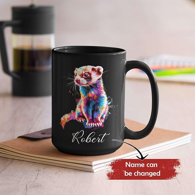 Custom Choose Name Ferret Coffee Mug, Colorful Animal Ceramic Cup, Gift For Ferret Lovers, Personalized 11oz & 15oz Mugs-Ruum Studio Home