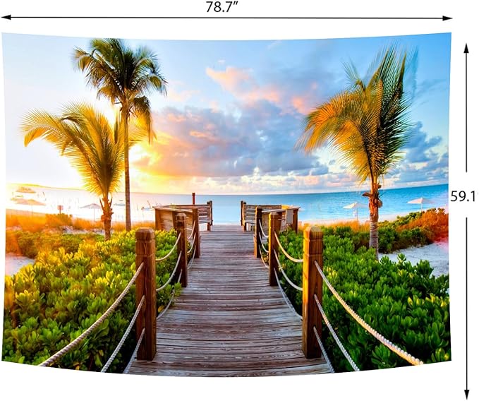Delur Beach Sunset Tapestry Tropical Seaside Palm Tree Coastal Tapestry Wall Hanging Sunrise Nature Landscape Scenic Psychedelic Headboard for Bedroom Living Room Home Decor (59.1" x 78.7")-Ruum Studio Home
