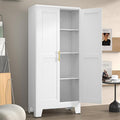 Metal Pantry Cabinet with 2 Doors and Adjustable Shelves - 61" Kitchen Storage Cabinet with Gold Handles - Versatile Storage for Kitchen, Bathroom, Dining Room, Utility Room - White-Ruum Studio Home