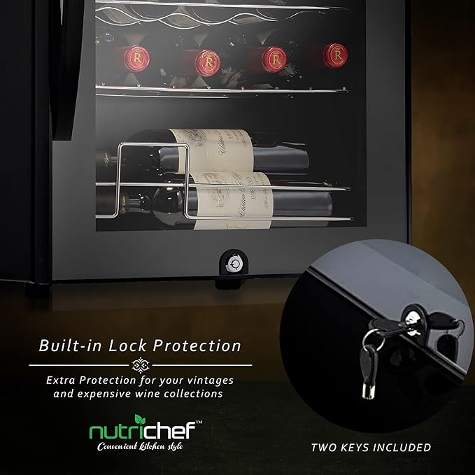 Nutrichef 24 Bottle Wine Fridge | Single Zone Wine Chiller | Adjustable Temperature Control 41°F to 64°F | Ultra Quiet Operation | Wine Cooler For Home & Office | Free Standing 29x16x17 IN-Ruum Studio Home