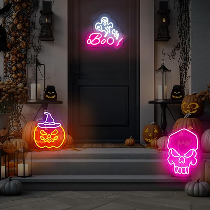HRGXYUN Halloween Dimmable Ghost Neon Sign, Pink Boo Neon light for Wall Decor,Custom Neon Sign for Bar Club Ghost Room Decoration,5V USB Power 11.8 * 9.85in-Ruum Studio Home