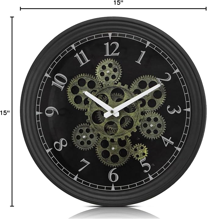 CLXEAST 15 Inch Real Moving Gear Wall Clock, Vintage Industrial Steampunk Metal Wall Clocks for Living Room Decor,Kitchen, Home Office,House Warming Gifts New Home-Ruum Studio Home