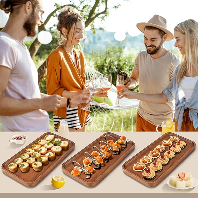 Wooden Serving Platters Acacia Long Charcuterie Boards Rectangle Wood Tray Home Decor Serving Cheese Board Appetizer Snack Plates Kitchen Dinner Platter for Food Dish Rectangular Cake Dessert Trays-Ruum Studio Home
