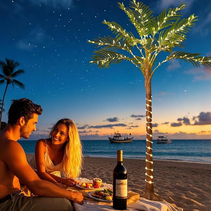 Birchlitland Lighted Palm Trees for Outside Patio 6FT 220 LED Fairy Lights, Artificial Palm Tree Lights Plug in for Home Pool Beach Decoration-Ruum Studio Home