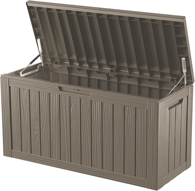 80 Gallon Outdoor Storage Box Waterproof Lockable Resin Deck Box Large, Patio Storage Bin for Pool Accessories Cushion Furniture, Garden Tools, UV-Resistant Outside Delivery Grey-Ruum Studio Home