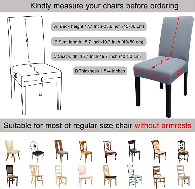 JQinHome Dining Room Chair Covers Set of 12, High Stretch Chair Slipcover Removable Washable Chair Seat Protector Cover for Home Party Hotel Wedding Ceremony (Light Grey)-Ruum Studio Home