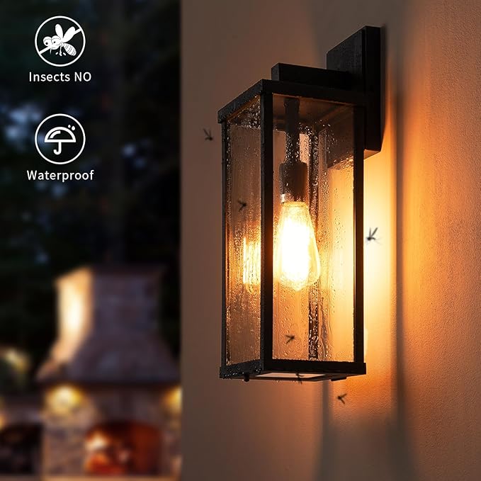 mirrea 18" Classic Outdoor Wall Sconce 1 Light in Matte Black Rectangular Metal Frame and Clear Glass Shade Waterproof Porch Light Patio Light Pack of 2-Ruum Studio Home