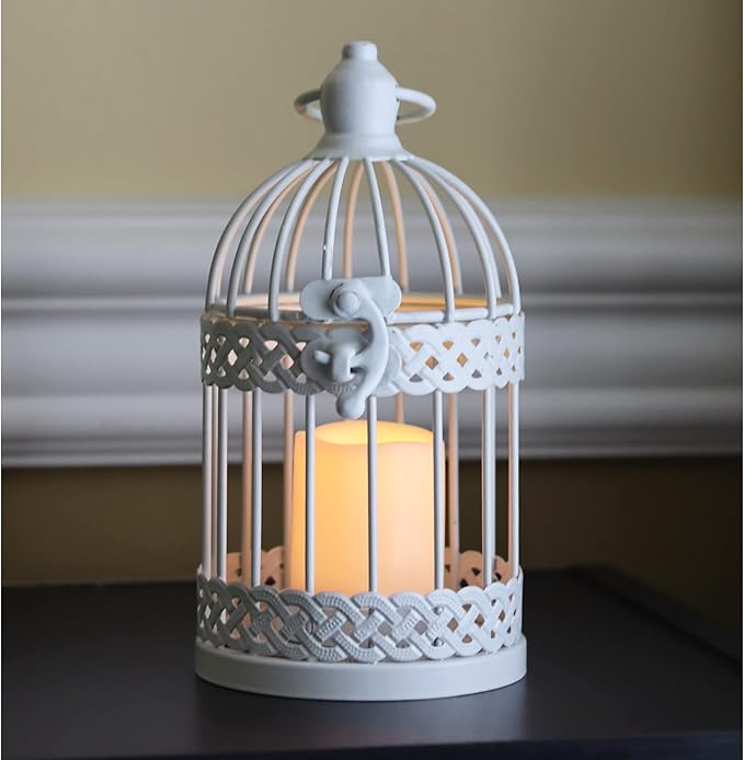 Vela Lanterns Bird Cage Decor Candle Holder Lantern Decorative Wedding Table Centerpiece Decorations, White, Small, Set of 4-Ruum Studio Home