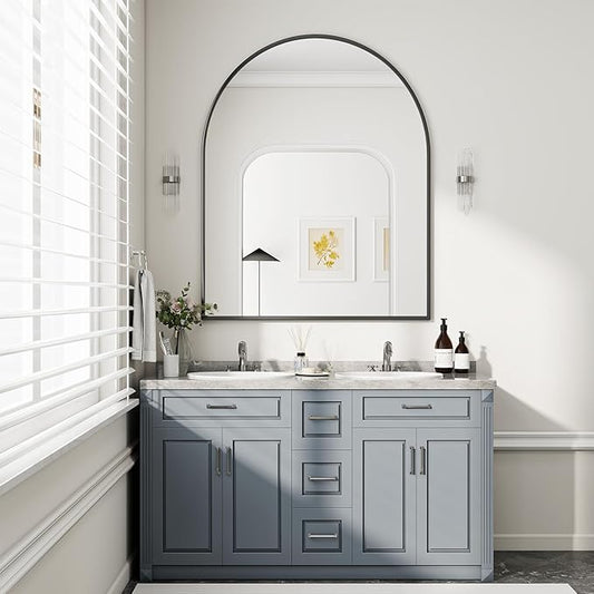 BEAUTYPEAK 36"x48" Arch Bathroom Mirror, Wall Mounted Vanity Metal Frame Mirror for Bedroom, Entryway, Living Room, Black-Ruum Studio Home