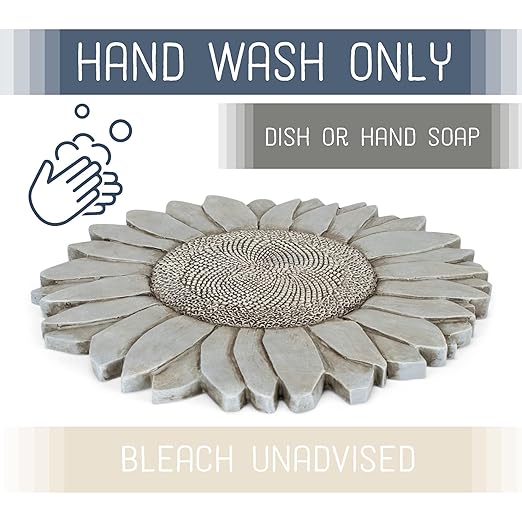 NAT & Jules Sunflower Shaped Dimensional Indoor Outdoor 12 inch Cast Resin Decorative Garden Stepping Stone, Patio, Walkway Sculpture Yard Art, Stone Grey-Ruum Studio Home