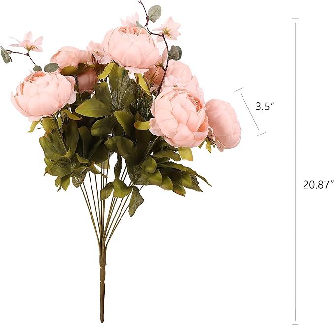 Duovlo Artificial Peony Silk Flowers Fake Flowers Vintage Wedding Home Decoration,Pack of 1 (New Pink)-Ruum Studio Home