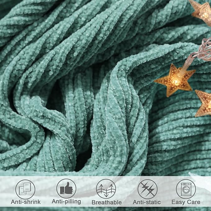 lifein Throw Blanket for Couch, Soft Boho Decor Bed Throw,Cozy Blue Chenille Knitted Small Farmhouse Lightweight Throw for Spring(Aqua,50 * 60")-Ruum Studio Home