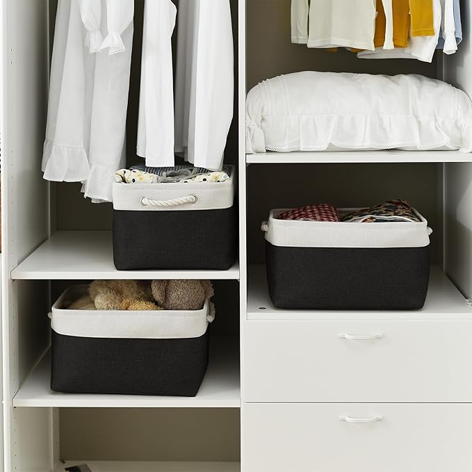 TheWarmHome Storage Basket for Organizing - Large 3 Pack 15.7x11.8x8.3 inch Collapsible Storage Bin for Shelves with Handles Laundry Cube Toy Closet Nursery (Whiet & Black)-Ruum Studio Home