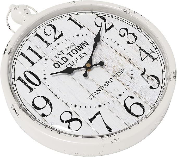 Menterry Retro Round Wall Clock. White Vintage Antique Style. Battery Operated Silent Wall Clocks for Farmhouse,Bathroom,Kitchen,Bedroom,Office, (11.8" H x 9.3" W)-Ruum Studio Home