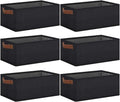 GhvyenntteS Small Fabric Storage Bins 6 Pack, 11.8" x 7.87" x 5.11" Storage Basket with Leather Handles, Closet Storage Bins for Shelves, Storage Baskets for Shelves, DVD Storage (Black)-Ruum Studio Home