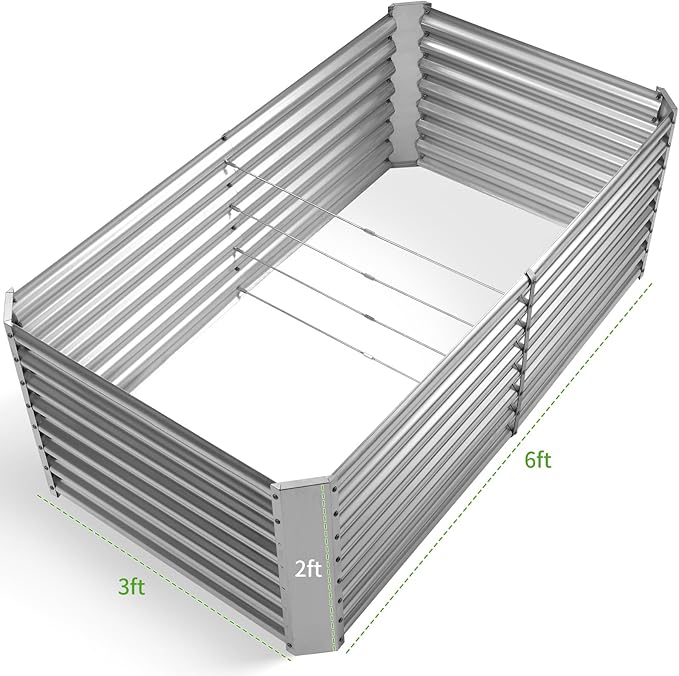Land Guard 6×3×2 ft Galvanized Metal Raised Garden Bed, 2FT Deep Root Elevated Planter Box Steel Large Vegetable Flower Bed Kit（Silver）-Ruum Studio Home