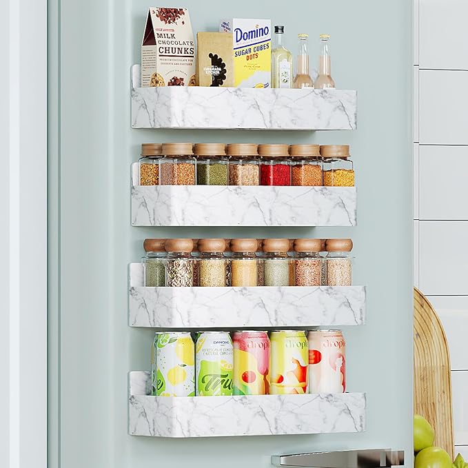 Magnetic Spice Rack for Refrigerator, Kitchen Organizer and Storage Shelf, Marble(4 Pack)-Ruum Studio Home