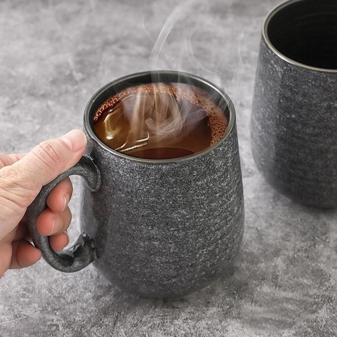 Hasense Dark Grey Coffee Mugs Set of 4, 12oz Ceramic Coffee Cups, Latte Mug with Large Handle for Coffee, Tea, Milk and Hot Cocoa,Easy Hold & Clean, Dishwasher & Microwave Safe-Ruum Studio Home