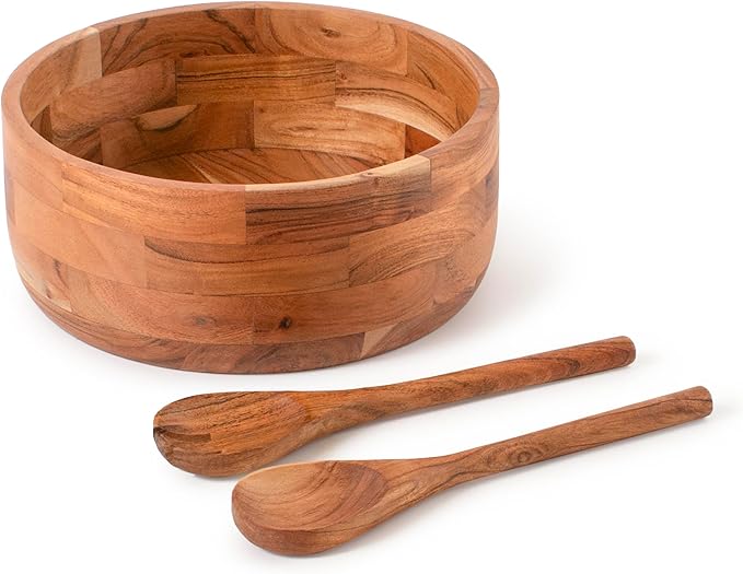 Luxe Designs 12" Wooden Salad Bowl Set with Serving Utensils Eco-Friendly, Multipurpose Mixing & Serving Bowl for Salads, Pasta, Fruits & More – Durable & Stylish Kitchen Essential-Ruum Studio Home