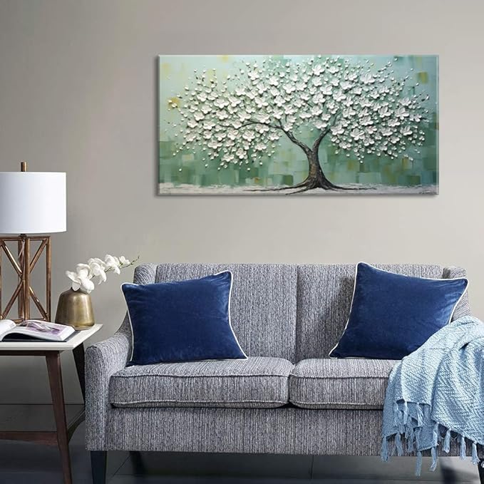 LASMOND Turquoise Tree of Life Wall Art for Living Room Canvas Prints Artwork Modern Abstract Bedroom Office Painting Decor (46x23 Inches)-Ruum Studio Home