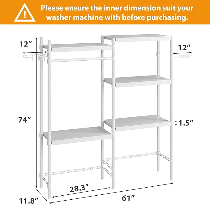 Double Row Over Washer and Dryer Storage Shelves, Laundry Room Organization and Storage, Heavy Duty Laundry Room Shelves, with Adjustable Height, 5-Tier-Ruum Studio Home