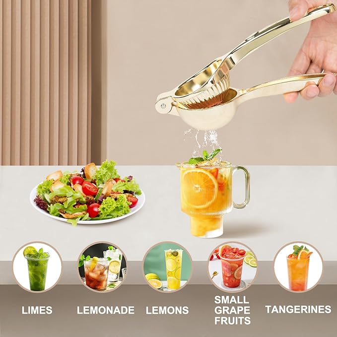 Lemon Squeezer, Heavy Duty Zinc Alloy Manual Lemon Juicer, High Yield Threaded Groove Small Oranges Limes Citrus Juicer Hand Press, Juice Maker for Cocktails Home Restaurant Kitchen Utensils(Gold)-Ruum Studio Home