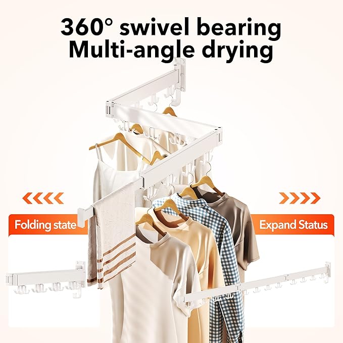 Clothes Drying Rack Wall Mounted,Drying Rack Clothing Wall Mount,Laundry Drying Rack,Collapsible Dying Racks for Laundry-Ruum Studio Home