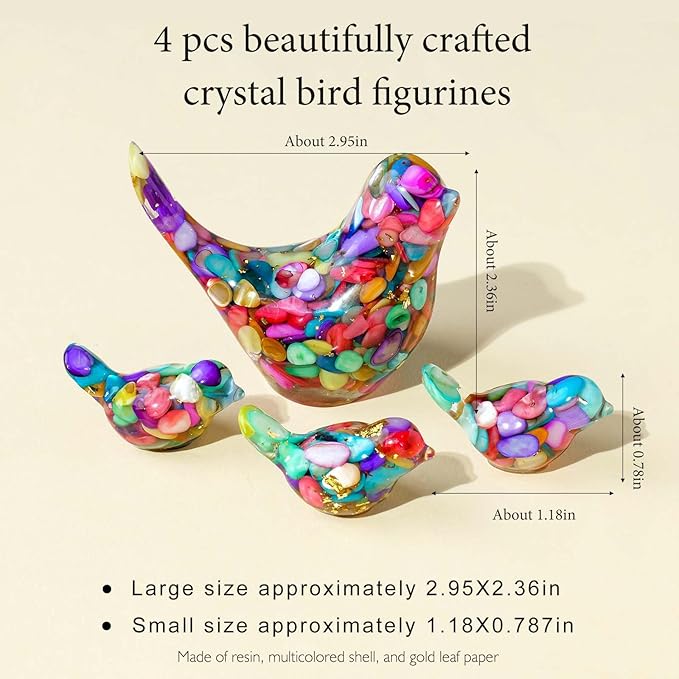 Crystal Bird Figurines, Resin Animal Statues, Miniature Decorative Gravel Birds, Home Decor (4PCS-Colorful)-Ruum Studio Home