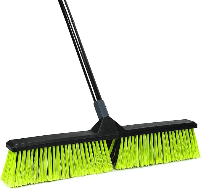 24-Inch Push Broom Outdoor with Stiff Bristle, Heavy Duty Broom Brush with 63” Long Handle for Deck Patio Driveway Garage Warehouse Shop Floor Sweeping & Scrubbing-Ruum Studio Home