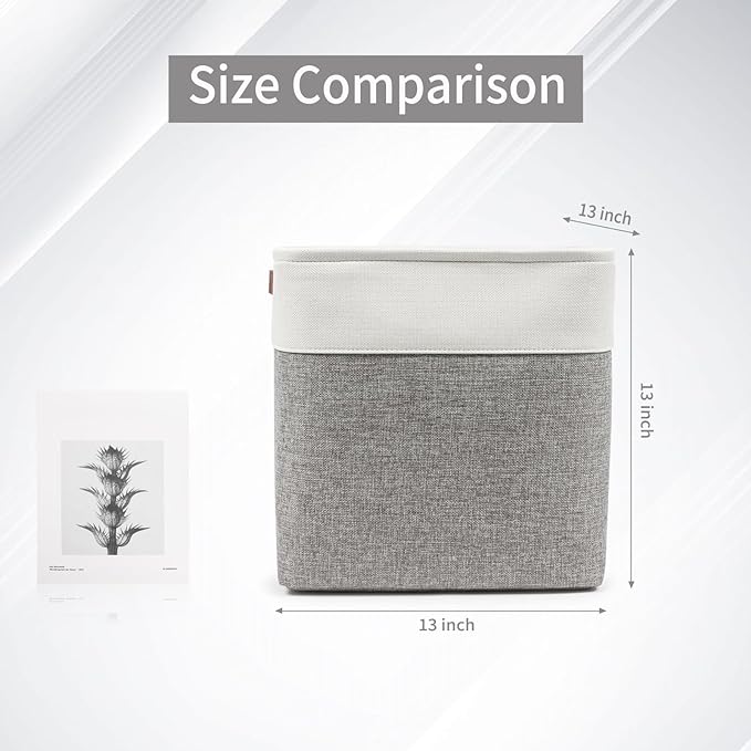 13x13 Cube Storage Bins, Collapsible Fabric Storage Box, 4 Pack Closet Baskets with Handles for Organizing, Shelf, Toys, Clothes, Home, Office, Nursery (Grey&White)-Ruum Studio Home