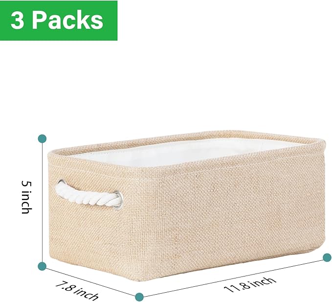 Bidtakay Small Storage Baskets for Shelves 3 Pack Fabric Storage Bins for Organizing Linen Collapsible Organizer for Closet-Flaxen-Ruum Studio Home
