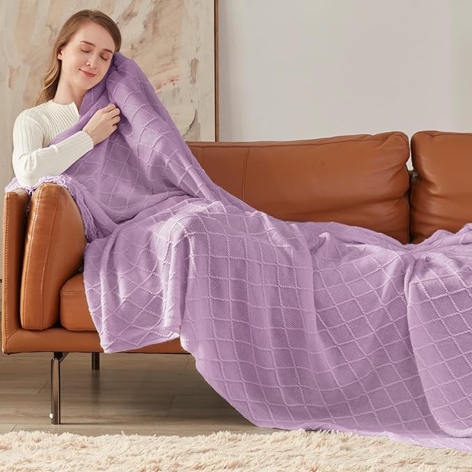 inhand Knitted Throw Blanket for Couch and Bed, Soft Living Room Home Decor Knitted Blanket with Tassel, Outdoor Lightweight Breathable Summer Blanket, Farmhouse Warm Woven Decorative, 50"x60"-Ruum Studio Home