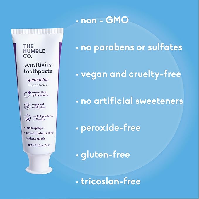 The Humble Co. Sensitive Toothpaste – Natural Spearmint Fluoride Free Toothpaste for Fresh Breath and Helps Remove Plaque, Vegan Cruelty Free Oral Care, Non-Toxic SLS Free Toothpaste (5.5 oz, 2pk)-Ruum Studio Home