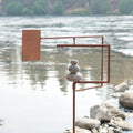 Modern Zen Garden Spinner Kinetic Wind Sculpture with Rock Cairn & Stake - Relaxing Outdoor Spinners for Yard and Garden - Handmade Outdoor Wind Art Vane Sculptures (Bare Steel)-Ruum Studio Home