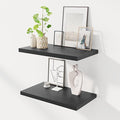 24" Floating Shelves for Wall, 12" Deep Slim Black Floating Shelves, Wall-Mounted Shelves for Bedroom, Living Room, Kitchen, Bathroom - Set of 2-Ruum Studio Home