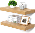 Deep Floating Shelves, 12 Inch Deep Rustic Floating Shelves Set of 2, 24 Inch Large Oak Wood Wall Mounted Shelves for Books Living Room Laundry Room Bedroom Kitchen Home Office - Oak-Ruum Studio Home