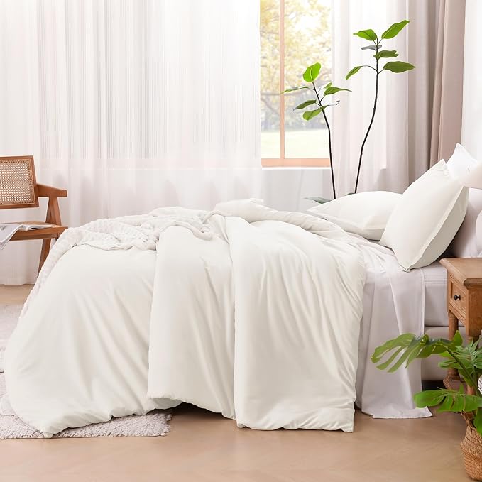 Litanika Ivory Comforter Set King Size, 3 Pieces Lightweight Solid Bedding Comforter Set, All Season Fluffy Bed Set (104x90In Comforter & 2 Pillowcases)-Ruum Studio Home